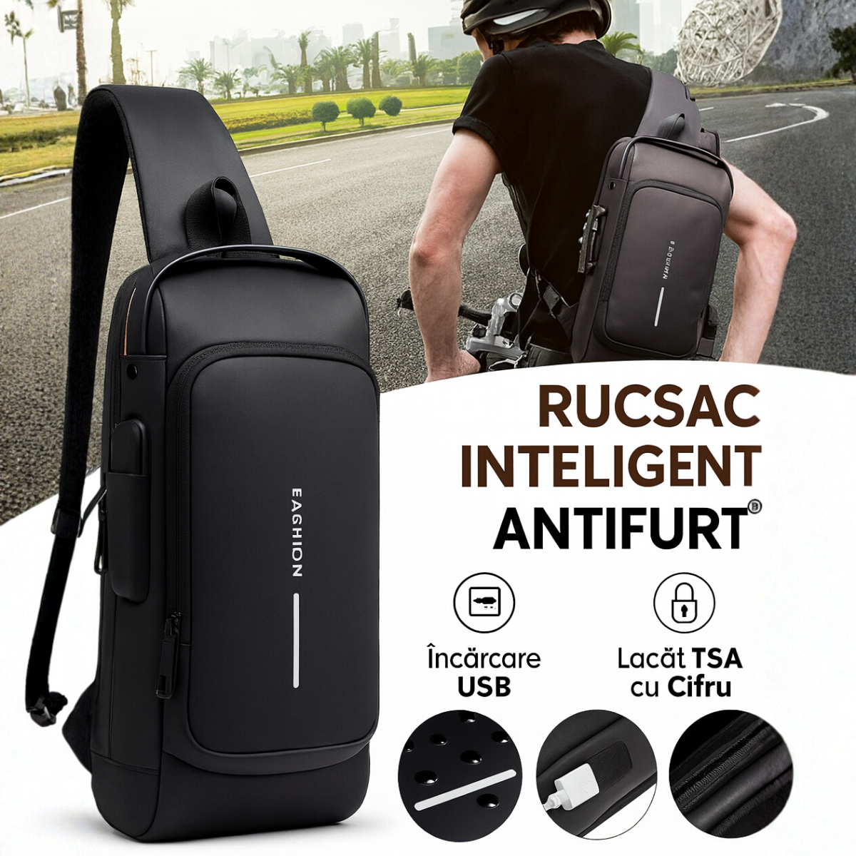 LockGuard – Geantă Crossbody Inteligentă Antifurt